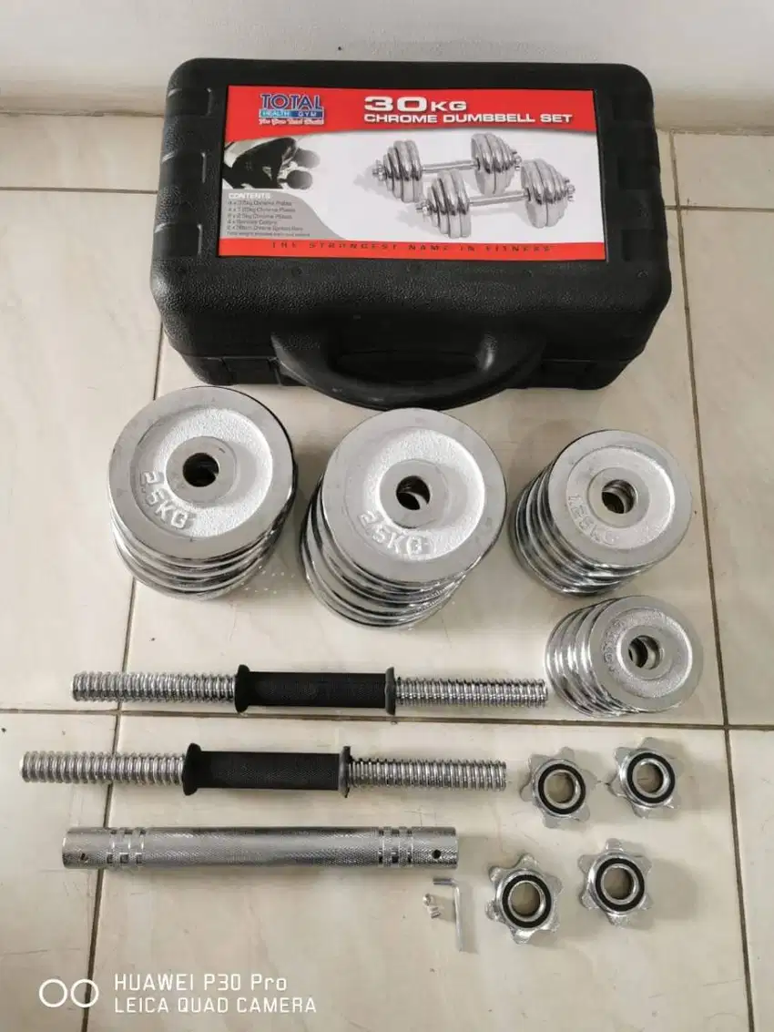 Dumbbell Dumble Dumbel Barbell Chrome Set 30kg - Alat Angkat beban