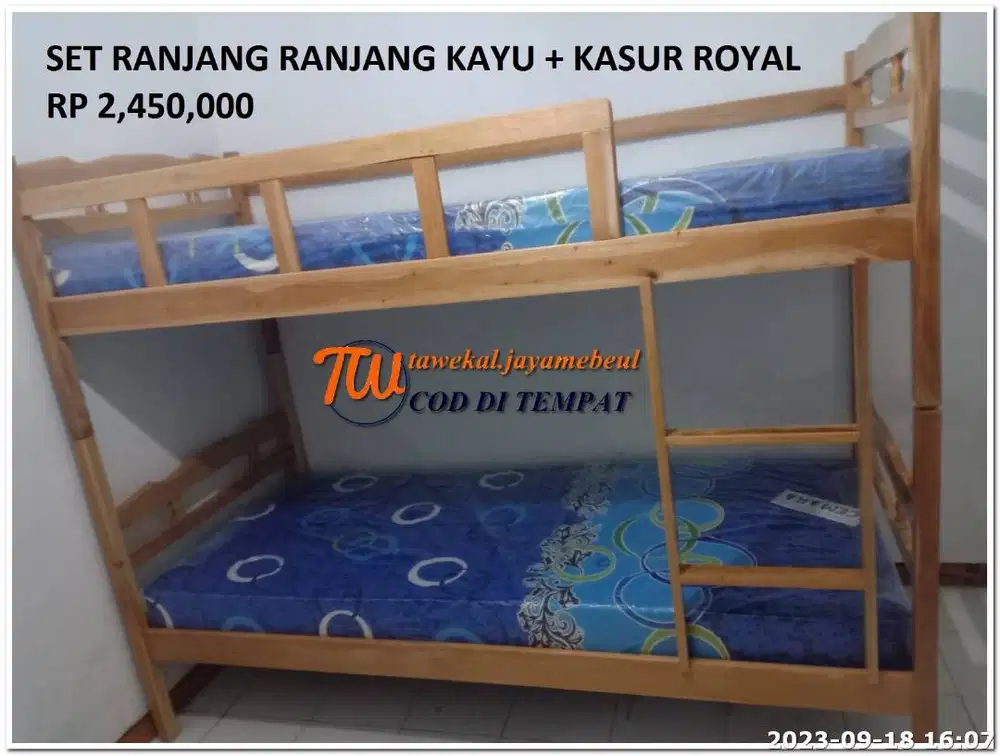 SET RANJANG KAYU RISBANG KAYU MINIMALIS + KASUR BUSA ROYAL GARANSI 10T