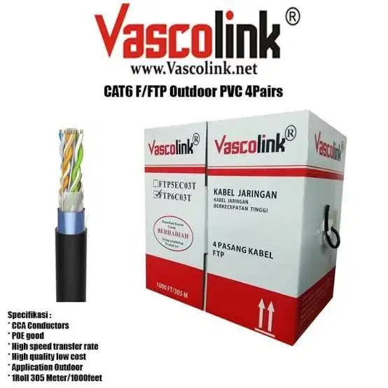 Kabel FTP LAN Cat 6 Vascolink Meteran Kabel LAN Outdoor Cat6