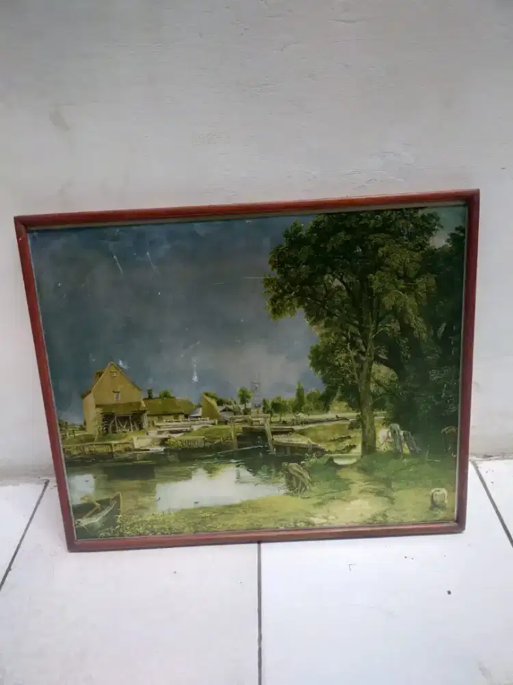 Lukisan jadul repro gambar pemandangan .