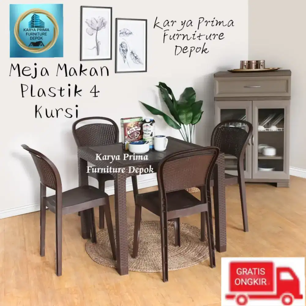 Meja makan plus 4 kursi full plastik kuat, awet 850rb free ongkir, COD