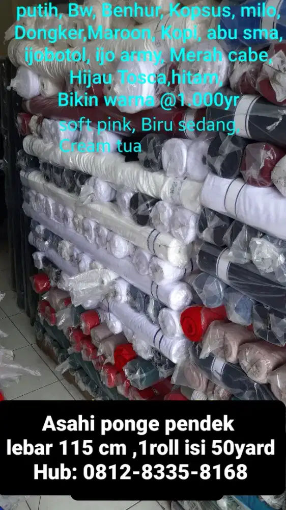 Asahi Pongee Pendek. Lb 117cm, Panjang 50Yards