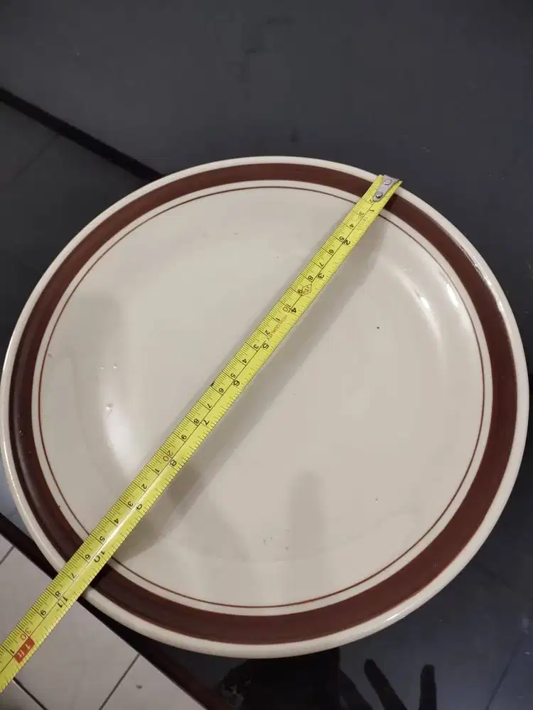 Piring ceper bulat list biru & coklat