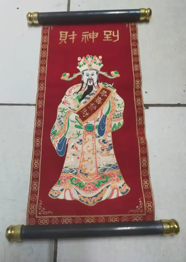 Lukisan wall scrool jadul Chinese gambar dewa ,tinggi 36 cm x 17 cm