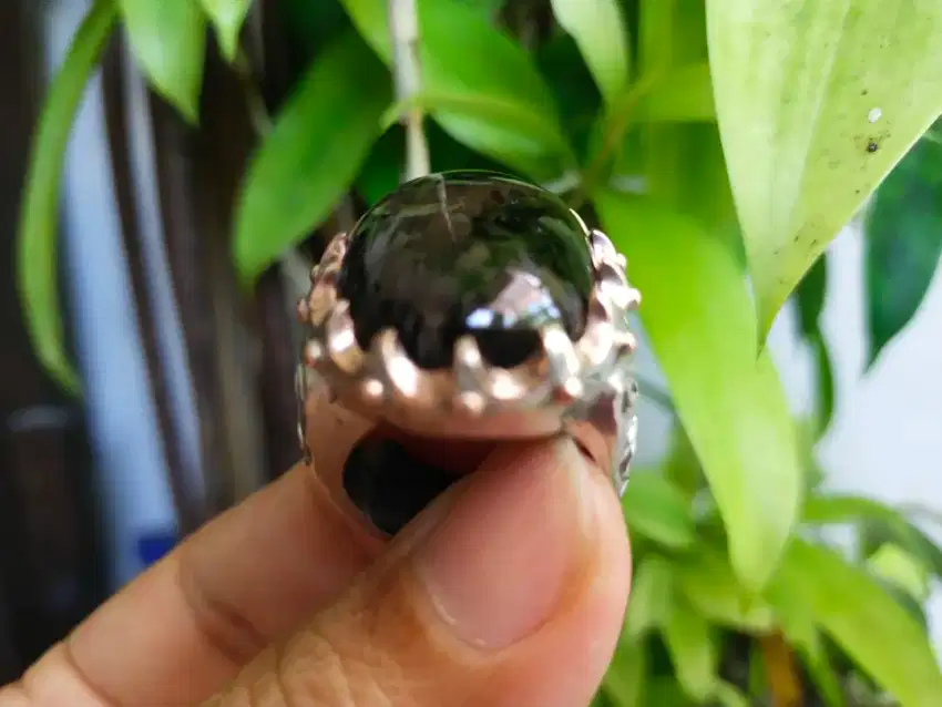 Cincin Motif Bulu Macan ( Basaltic Glass ) Perak Kombinasi Swuasa