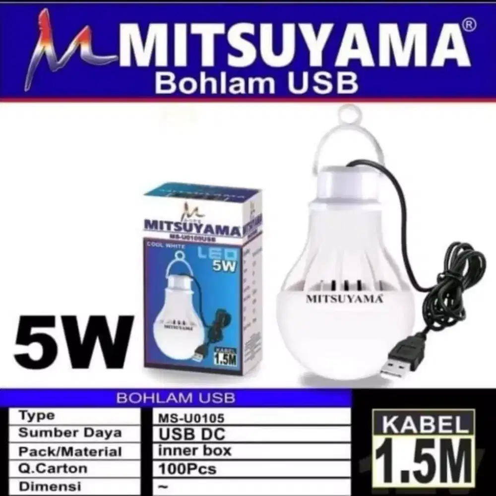 Lampu bohlam LED 5 Watt usb