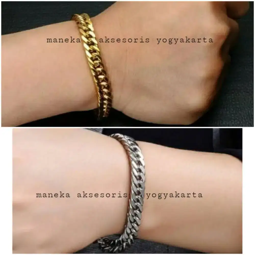 Gelang Rantai Pria Titanium Gold dan Silver Anti Karat Baja Stainless