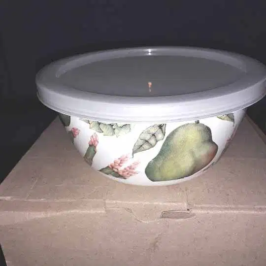 Mangkuk Fancy bowl enamel + Tutup Plastik 14,5 cm