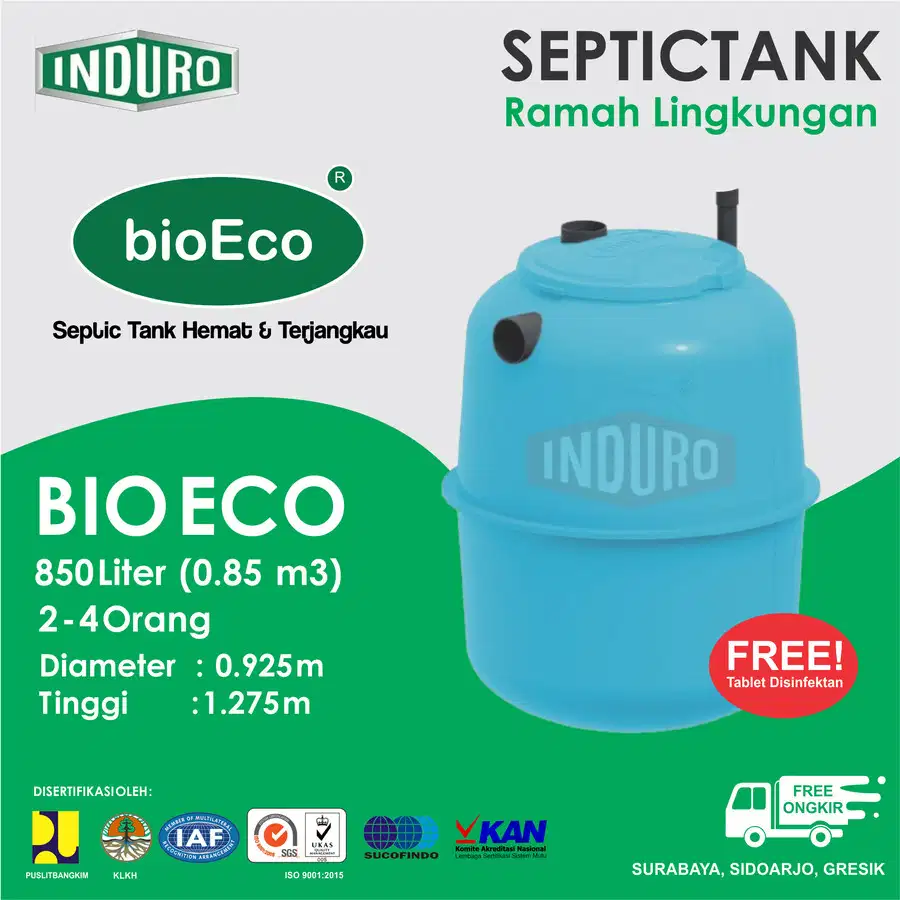 BIO SEPTICTANK|INDURO|BIOECO|VOLUME 850 L|KAPASITAS 4 ORANG|BERGARANSI