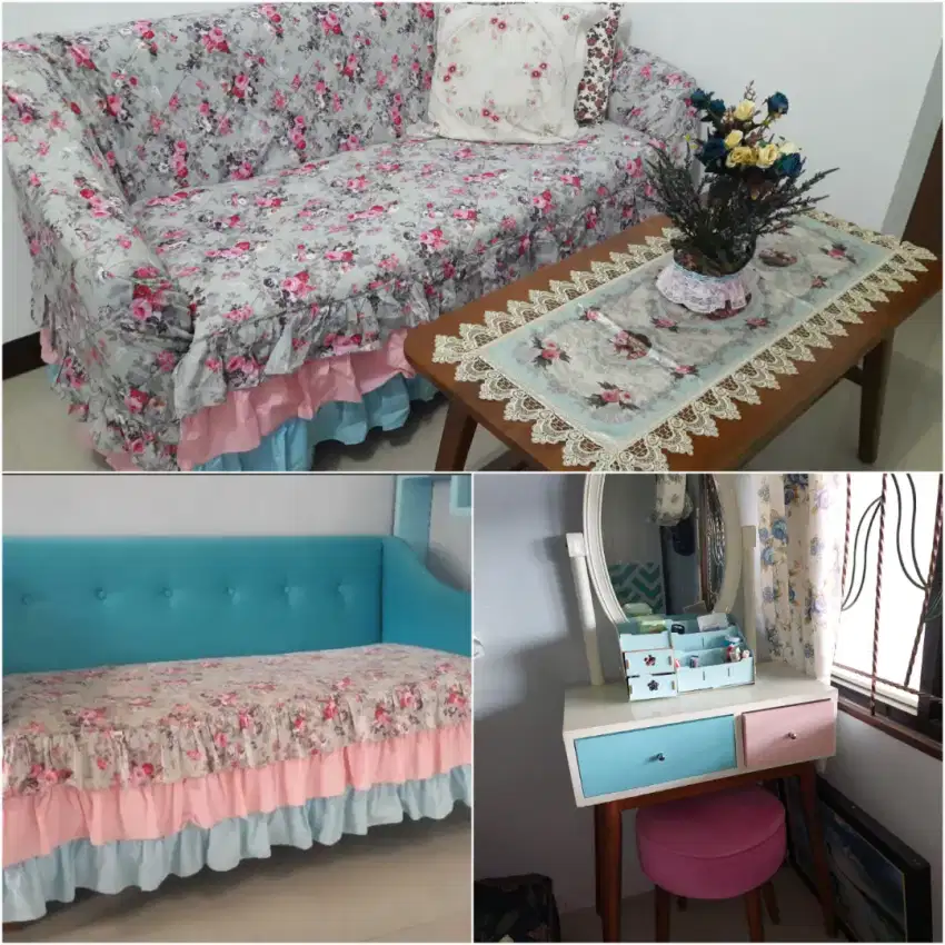 Dijual 1 Set Furniture Murah (Sofa, Meja Rias+Kursi, Meja Jati) Nego