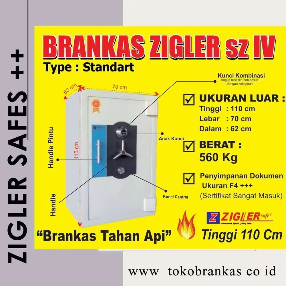 Brankas Tahan Api Tinggi 1 meter 10 cm Safe ZIGLER sz IV