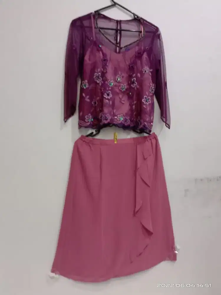 Jual BU Setelan Dress Gaun Pesta Mama Ibu Pink Merah Bata