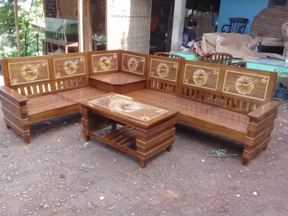 Meja kursi tamu ukir jati