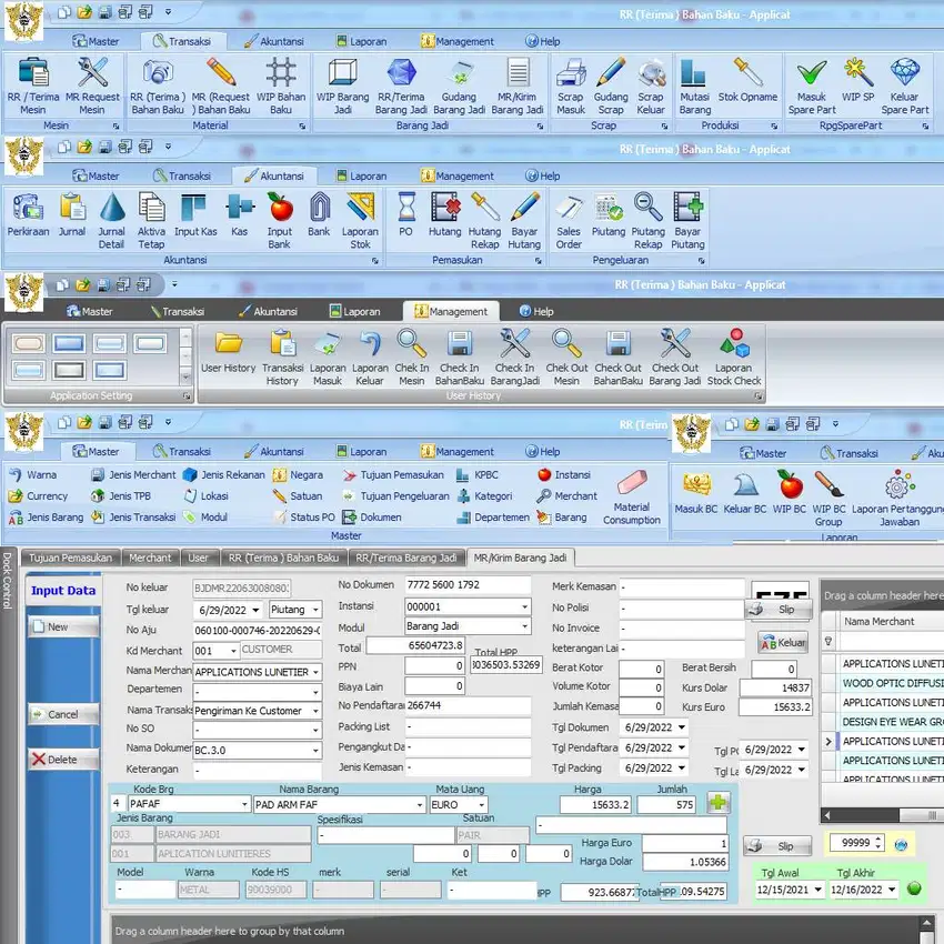 Software Program IT Inventory inventori Bea Cukai ERP Kawasan Berikat