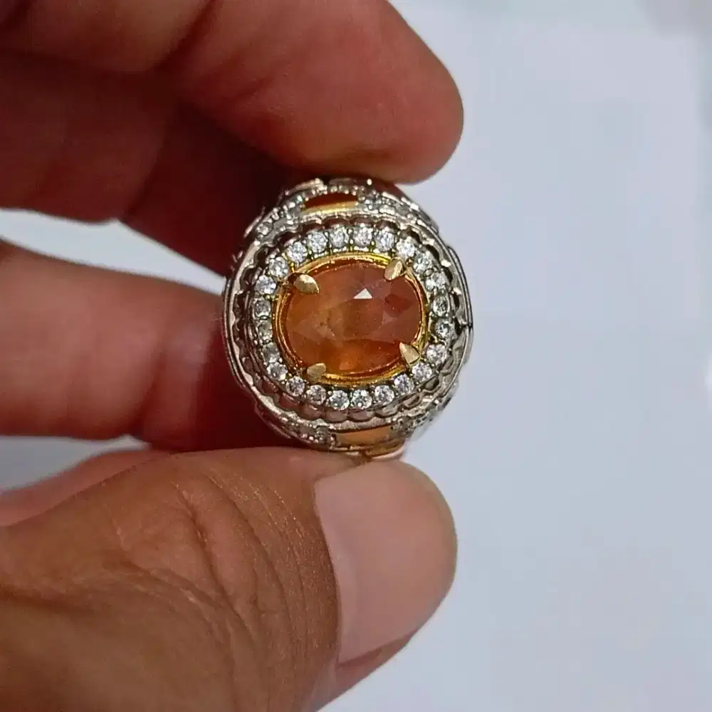 Cincin Pria Batu Permata Natural ORANGE SAPPHIRE Asli