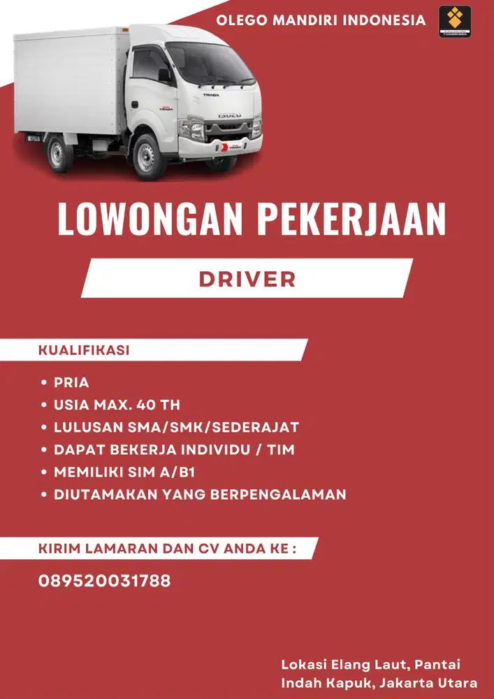 Loker Driver Engkel PT. Olego Mandiri di Aeropolis,Tangerang