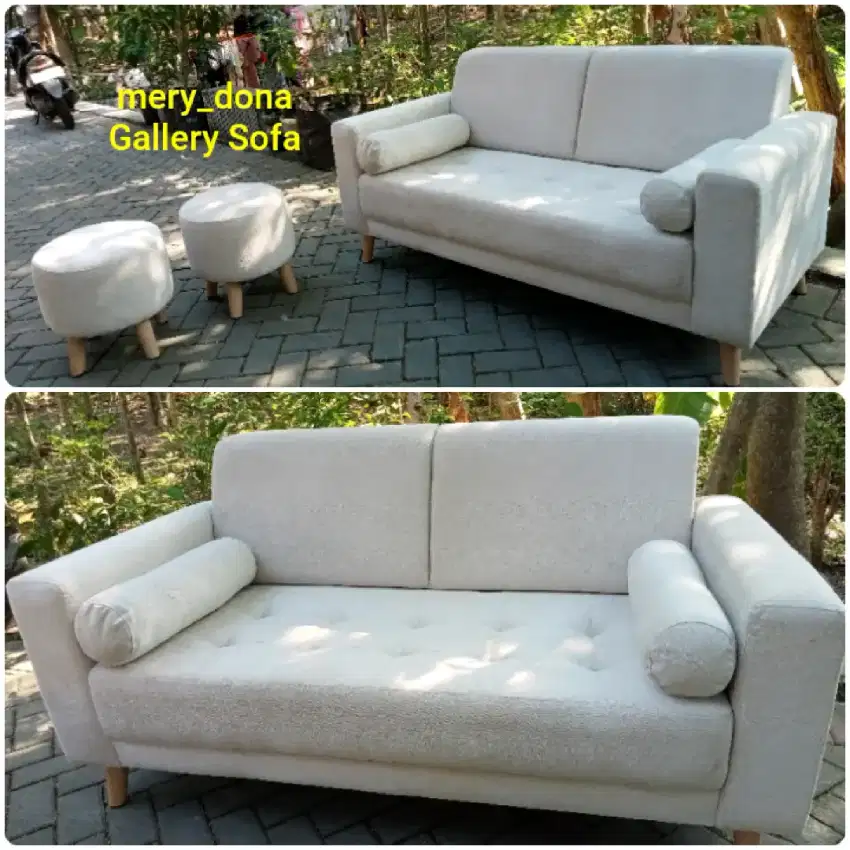 Sofa minimalis retro panjang 160 dan stool bunder 2bh