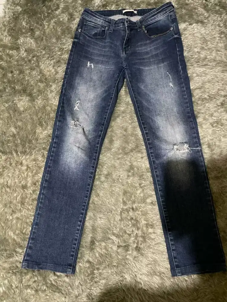 Celana jeans robek halus