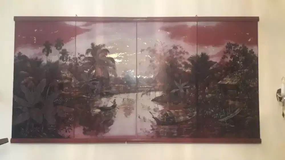 Lukisan diatas kayu & pemandangan senja ;