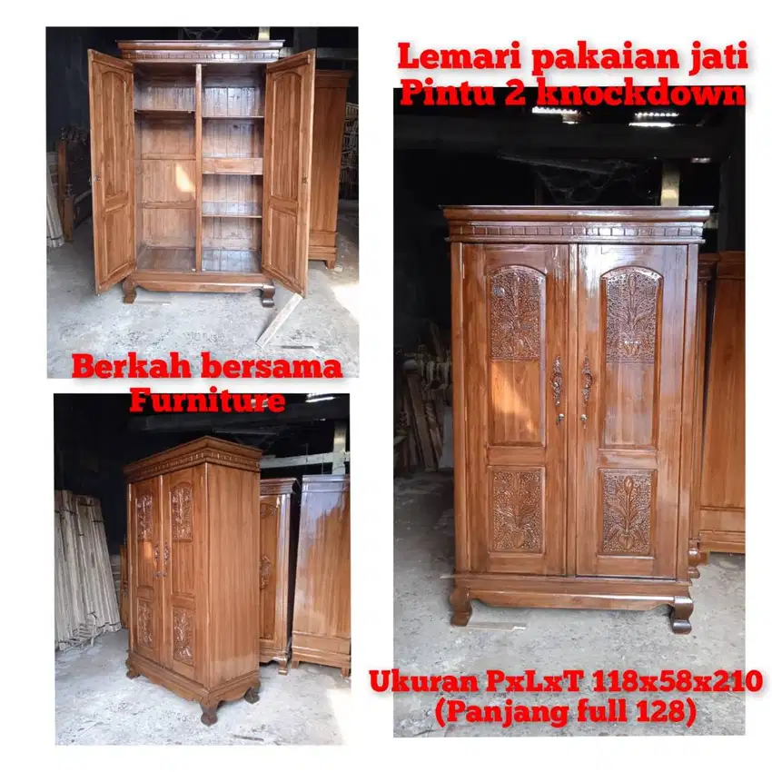 Lemari pakaian jati pintu 2 knockdown