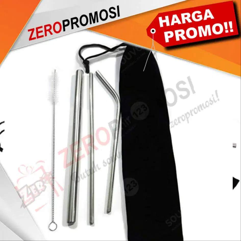 Set sedotan minuman + sikat + kemasan tas pouch hitam