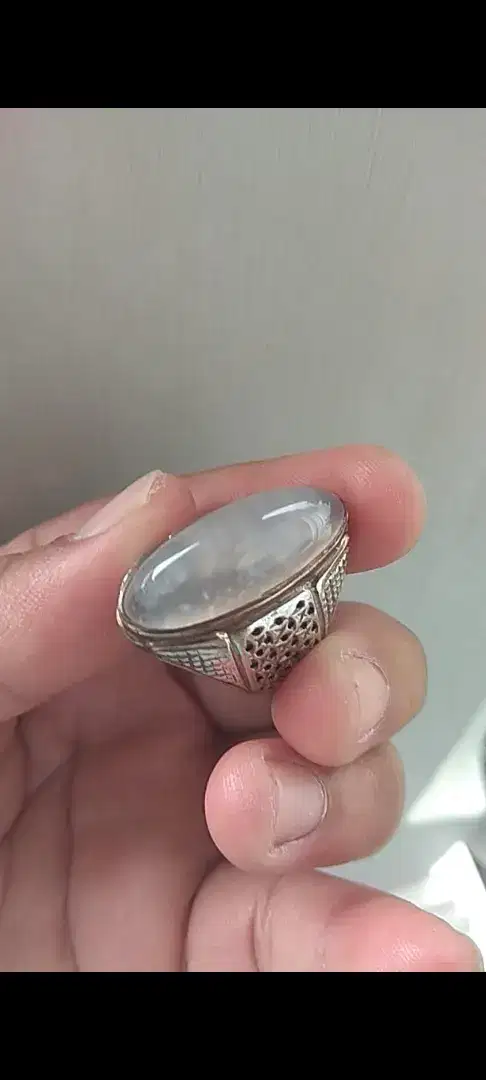 Cincin akik pandan kapas ring perak