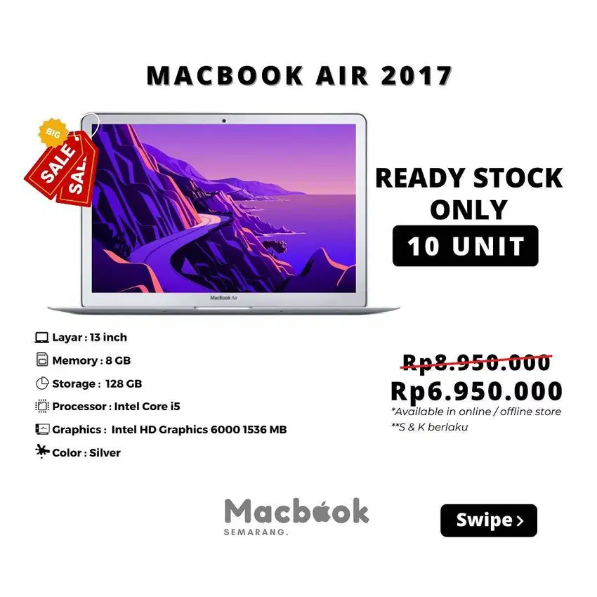 MACBOOK AIR 2017 RAM 8/128 GB