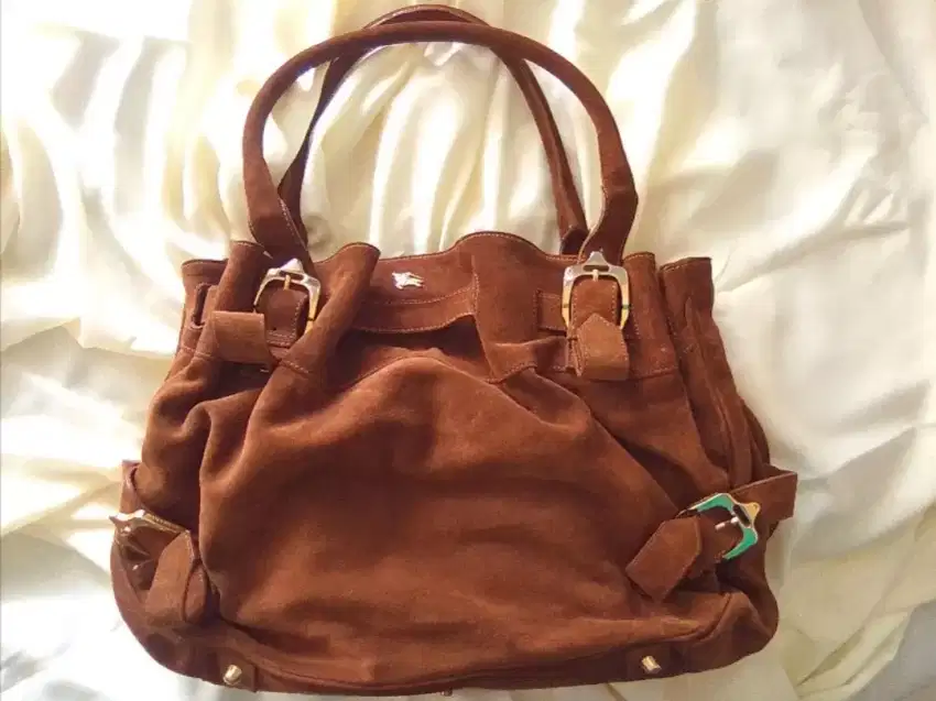 Tas Preloved Bxrberry Brown Suede Shoulder Bag