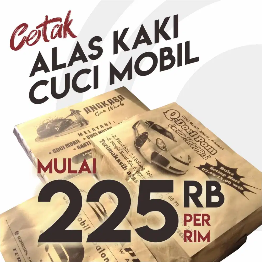 Cetak Alas Kaki Cuci Mobil Mulai 225rb/rim