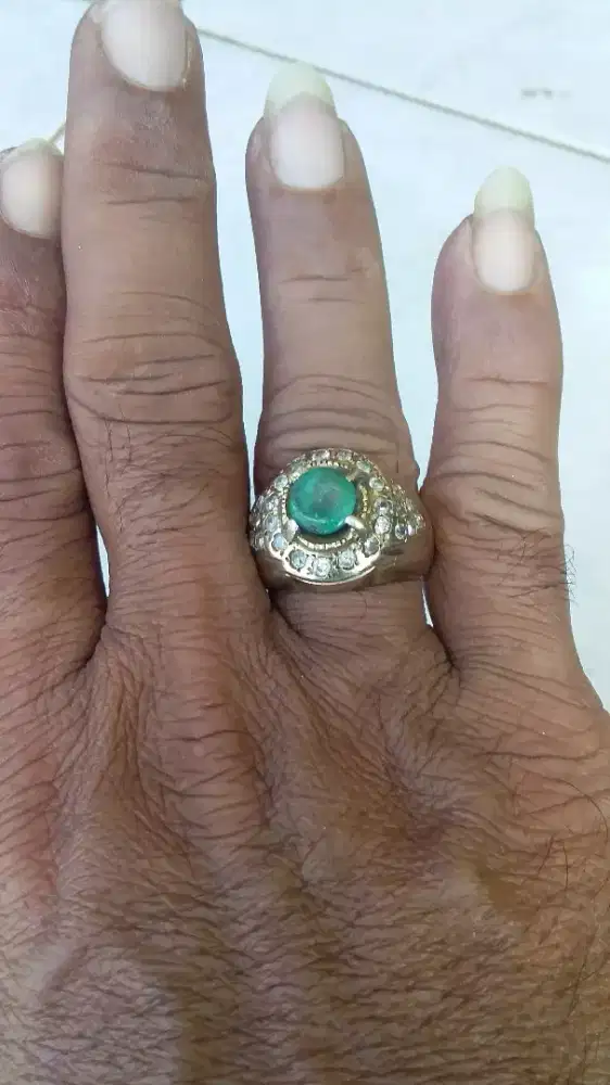Cincin Batu Permata Jamrud (model kerucut) Ring perak