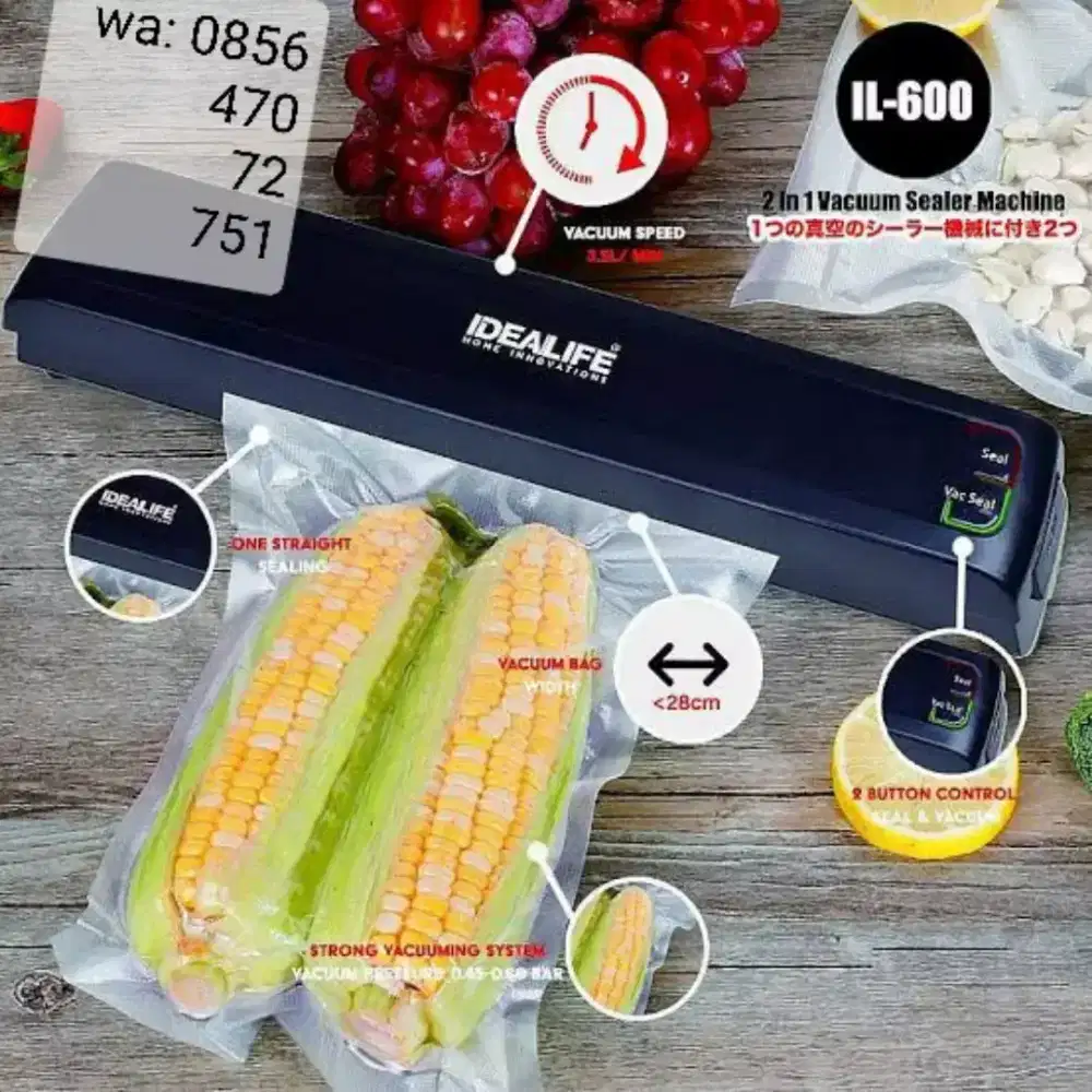 Vacuum Sealer Idealife Penyedot udara Pembungkus Makanan