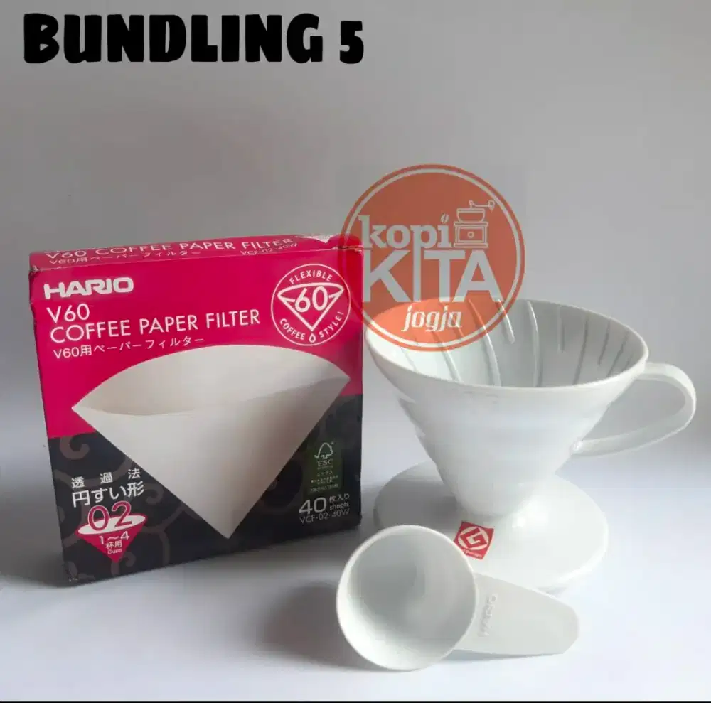 Bundling 5 v60 dripper 02 putih jepang dan paper isi 40