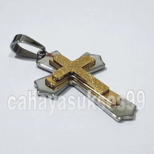 Kalung Salib Titanium Steel Gold Cross Necklace Liontin 5cm x 3,3cm