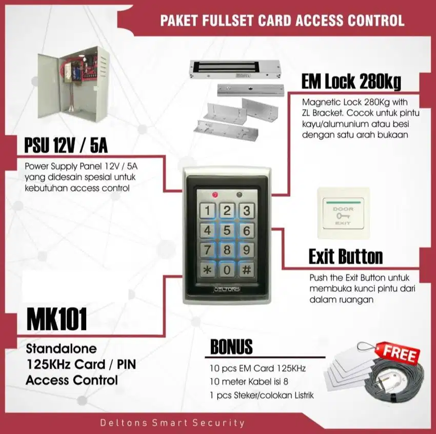 Paket Card/PIN Electronic Lock Access Control pl;us pemasangan