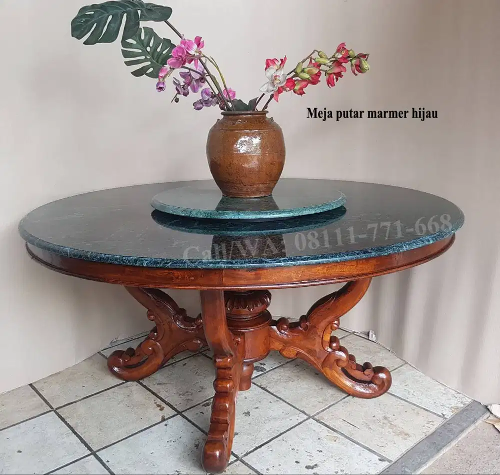 Meja bundar marmer hijau dm 150cm plus putaran 70cm
