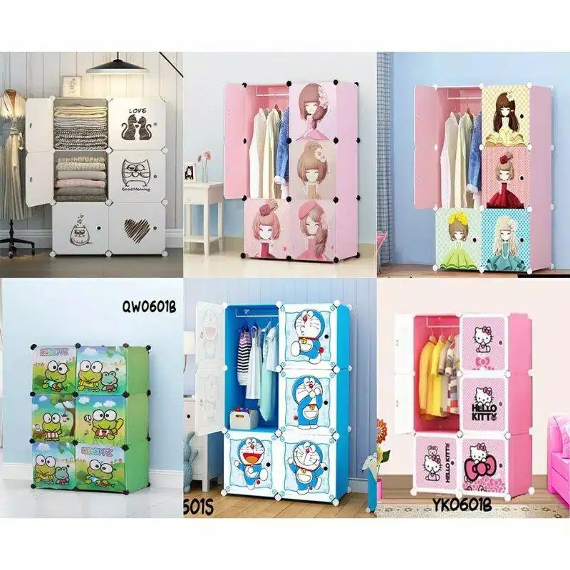 NEW Lemari Plastik Portable Gantungan / 6 Pintu Karakter