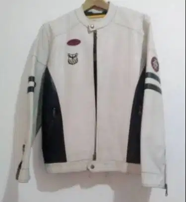 Jaket white kulit white kece size m pjg murah || kirimm_2 free|aman \\