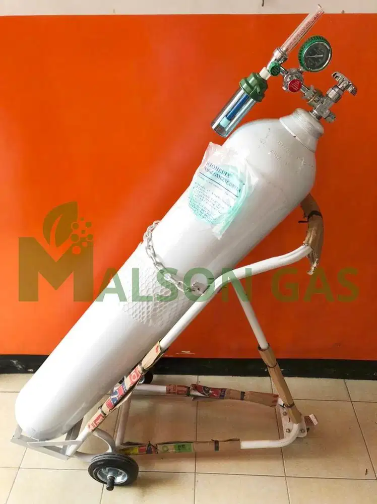 Tabung Oksigen Baru 6M3 Lengkap Regulator dan Trolly