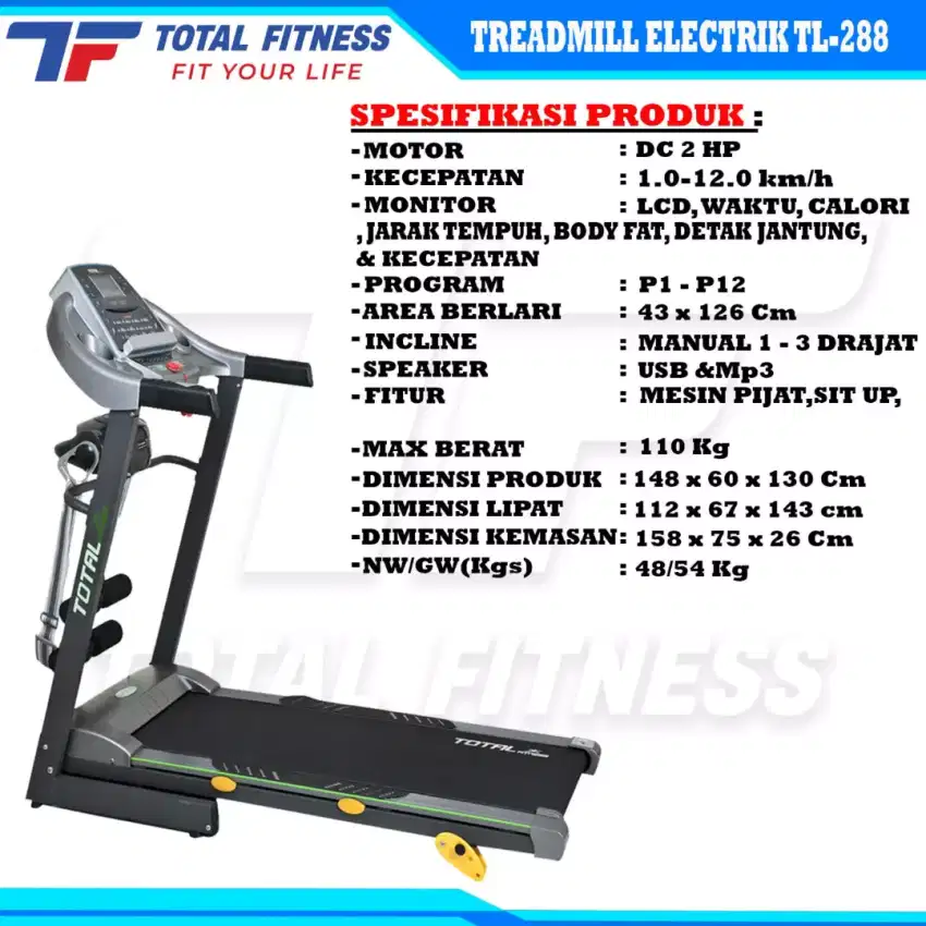 ALAT OLAH RAGA TREADMIL ELEKTRIK TF 288 SPORT