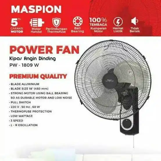 Kipas Angin Maspion 18 inc Dinding Pw-1809W Wall fan