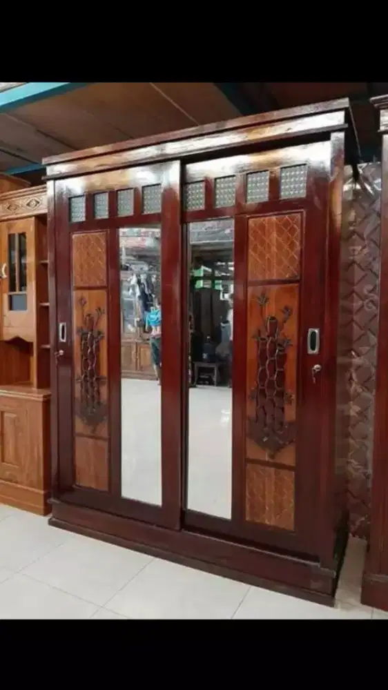 Lemari Pakaian JATI 2Pintu Sliding/Geser JUMBO