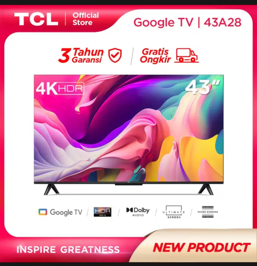 [GoogleTV]TCL 43 inchi SmartTV Android 4K UHD Bezelles NetflixBARU