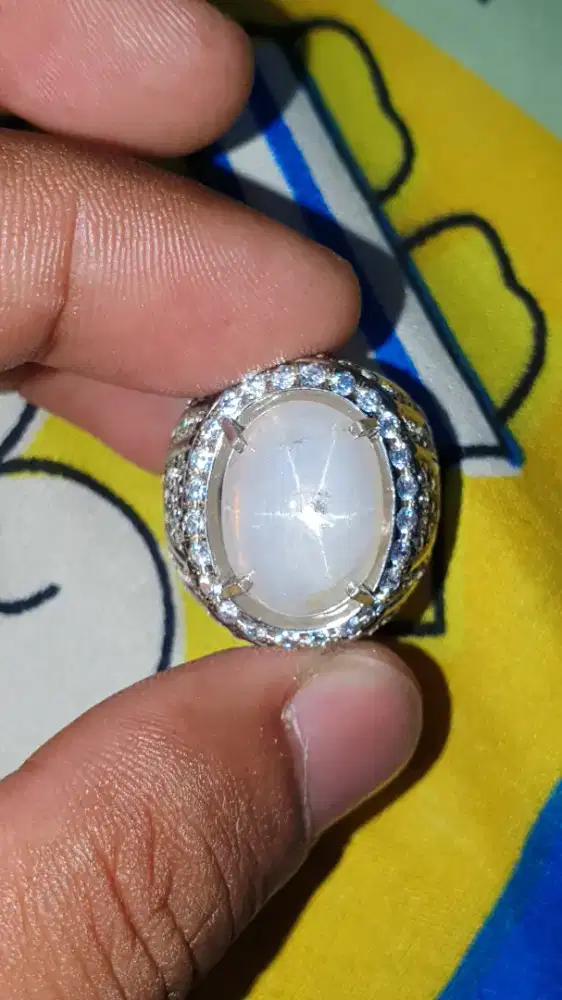 Natural White star Sapphire 13.85ct Noheated srilanka ring perak