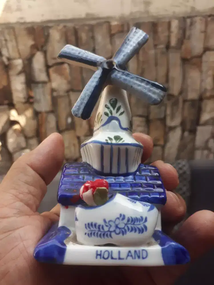 Antik vintage miniatur kincir angin keramik Delft made n holland eropa