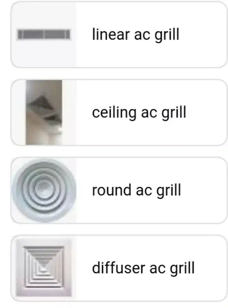 Grill grille ac ducting diffuser difuser damper supply return air