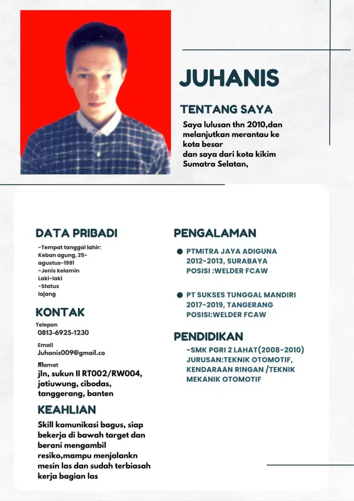 Pencari perkerjaan pengalaman tukang las