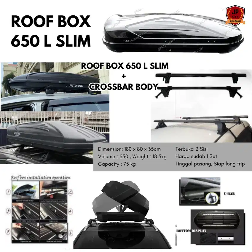 Paket Roof Box Bagasi Atas Mobil Slim Liter Crossbar Body Aksesori