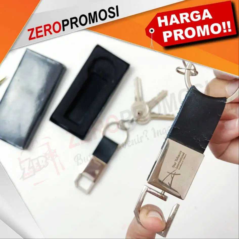 Gantungan Kunci Stainless + Kulit Kode GK-A05 Custom Logo