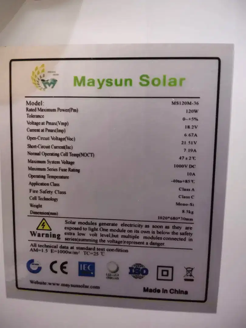 Solar Panel surya 120 WP merek masyun