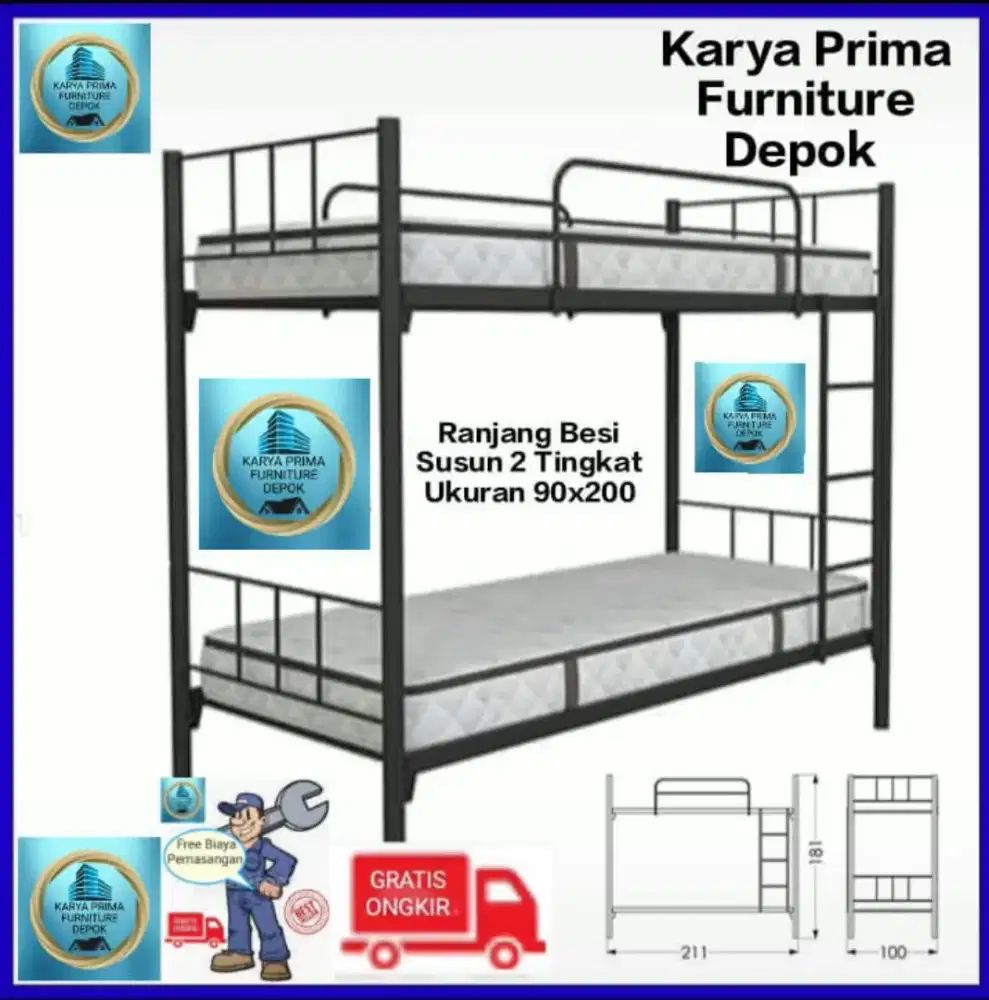 Ranjang Besi Susun 2 Tingkat 90x200 kuat & awet 1.450.000 free ongkir